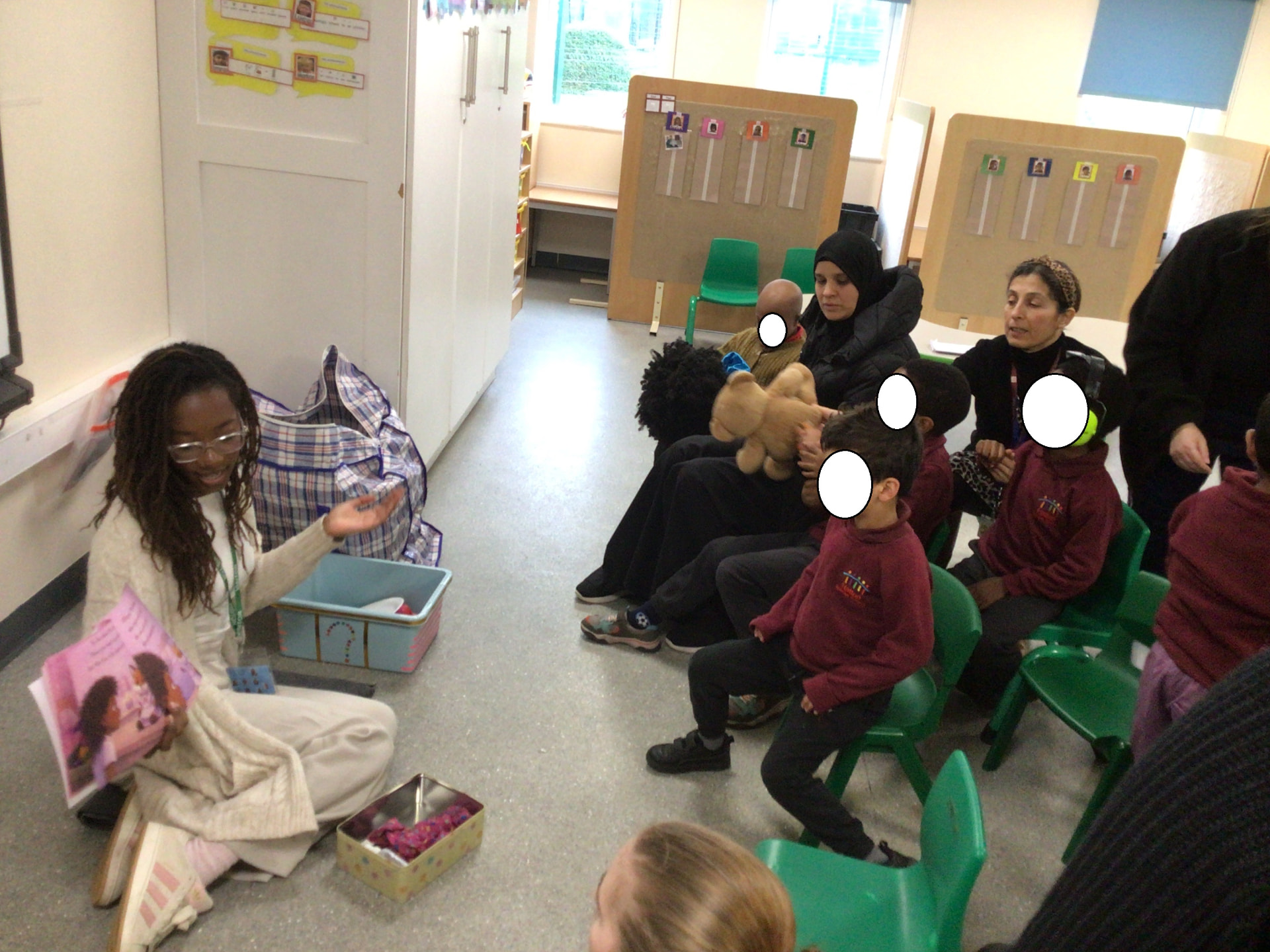 Talia reading Alanah's Amazing Afro to a class